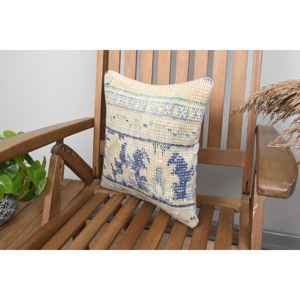 Luxury 14x14 Inch Beige Kilim Patchwork Wool Pillow Rustic Floral and <b>Vintage</b> Print Throw Pillow for <b>Bedding</b> Woven with Silk - Product Image 3