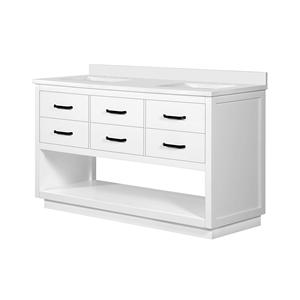 Lavabo moderne blanc <span class=keywords><strong>de</strong></span> 60 pouces avec <span class=keywords><strong>miroir</strong></span>, meuble pour <span class=keywords><strong>salle</strong></span> <span class=keywords><strong>de</strong></span> bain à double vasque avec comptoir en marbre, armoire murale en bois MDF - Product Image 6