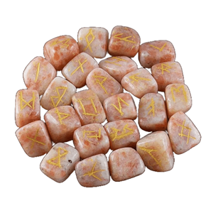 Wholesale Polished Sunstone Tumbled Rune Set Engraved Crystal Runes for <b>Healing</b> Divination Feng Shui Carved Tumbled Gemstones - Product Image 1