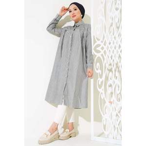 Chemise Décontractée Longue Rayée Fumée - Product Image 3