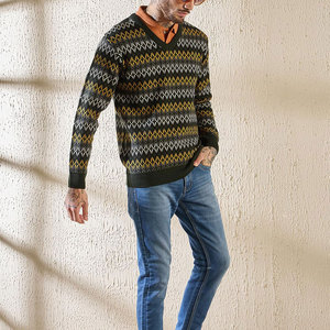 Meilleure vente en ligne de pulls pour hommes sur mesure Vente en gros de pulls pour hommes à col en V - Product Image 4