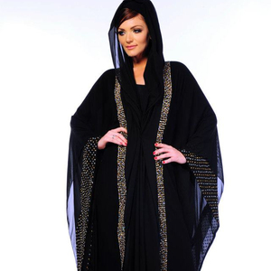 Pequeñas cuentas funcionan Abaya negro con tela especial Nida - Product Image 1