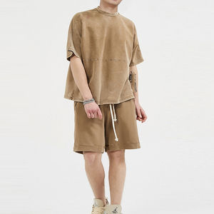 Camiseta vintage con cuello redondo desgastado y lavado pesado para hombre de la mejor calidad, conjunto corto de ropa de calle - Product Image 1