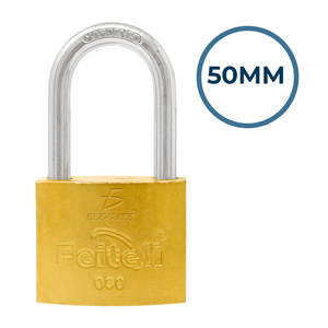 Lucchetto in Ferro Dorato con Gancio Lungo 50mm e Chiave, Funzione di Sicurezza - Product Image 1