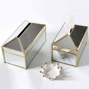 Boîte à mouchoirs personnalisée de luxe couleur or moderne Design créatif finition miroir en verre AK artisanat pour la maison utilisation au restaurant - Product Image 2