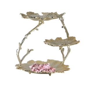 Support à gâteau en laiton plaqué or avec impression émaillée, support de présentation de luxe à 2 niveaux avec poignée, support à gâteau pour mariage, anniversaire, fête - Product Image 6