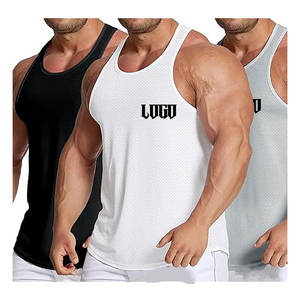Débardeur de gym sans manches pour hommes Gilet Stringer avec bouton en dentelle Broderie Badge Décoration pour musculation Fitness Workout - Product Image 4