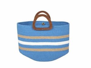 Cesta de almacenamiento de yute y algodón azul hecha a mano, organizador de mango corto ecológico para el hogar y la Oficina, cierre magnético - Product Image 3