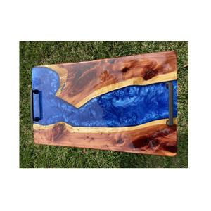 Plateau de service en résine bleue et bois avec sous-verres pour hôtel plateau en bois et résine de haute qualité pour la maison à un prix raisonnable taille personnalisée - Product Image 4