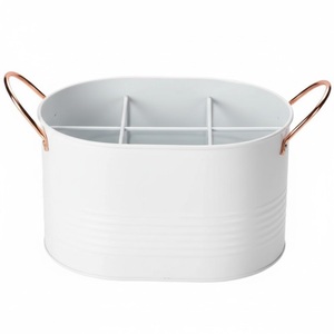 Premium Galvanized Metal Cutlery Holder Pedestal Base <b>Utensil</b> Caddy Decorative Farmhouse Style Iron Tabletop For Home Dining - Product Image 3