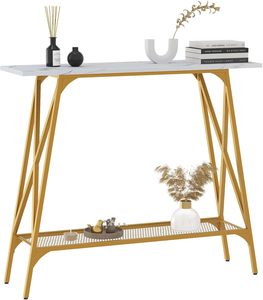 2 Tier Modern Design Black Color Metal <b>Console</b> <b>Table</b> with <b>Glass</b> Top Sleek Design for Entryway Living Room or Hallway Deco - Product Image 3