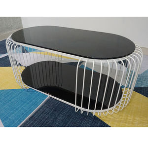 SFBT019-2-Tier White Iron Frame <b>Sofa</b> <b>Table</b> with <b>Black</b> Glass Top Women's Coats Accessory - Product Image 1