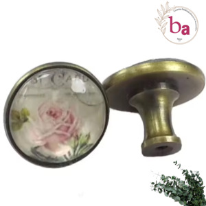 Latón antiguo flor Metal cristal cubierta muebles cocina puerta gabinete cajón perillas y manija de cerámica [MC 66] - Product Image 1