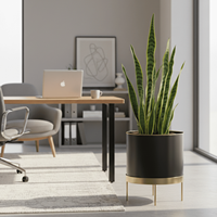 Jardinière en métal de luxe avec support noir, pot de fleurs d'intérieur et d'extérieur, porte-plante décoratif, décoration moderne pour balcon de maison