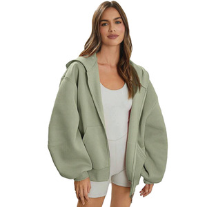 Sweat à capuche zippé vert sauge surdimensionné à double fermeture éclair en coton lourd sweat à capuche ample décontracté Streetwear veste vente en gros - Product Image 1