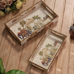 Ensemble de plateaux de service en résine MDF de qualité supérieure décoratifs polyvalents en bois (rectangulaires) Art déco majestueux éléphant Meena pour Diwali - Product Image 2