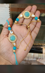 Premium Belle Kundan Bhaiya Bhabhi Rakhi Monalisa Pierre Travail Rakhi Ensemble pour Raksha Bandhan Bracelet Rakhi Pour Frère, Soeur - Product Image 3