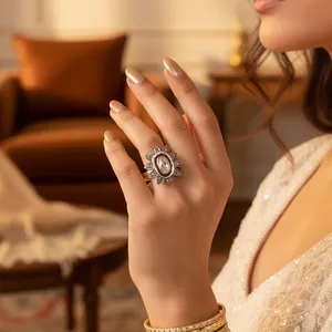 Men's Oval Cut Zircon Flower Shape Cocktail <b>Ring</b> Prong Setting Wedding <b>Ring</b> <b>Silver</b> Plated Luxury Fine Jewelry - Product Image 1