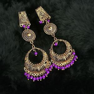 Tip Top <b>Fashions</b> Antique Gold Plated Dangler <b>Earrings</b> Purple Beads Fine <b>Cuff</b> 1313505B - Product Image 1