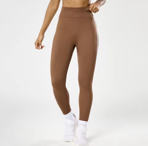 Women's Custom Logo <b>Cropped</b> Fitness Yoga Pants High Waist Striped Spandex Nylon <b>Leggings</b> with Elastic Waist Closure - Product Image 2