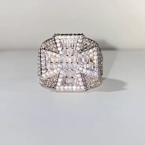 Hip Hop Moissanite Lab Cultivé Religion Chrétienne Jésus Croix Bague En Diamant Prong Réglage 14k 18k Bague En Or Pur Fine Jewelry - Product Image 1