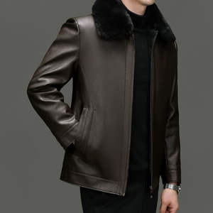 Veste en cuir pour homme, style robuste d'hiver, couture solide, imperméable, écologique, coupe équilibrée, tissu en toile, logo sur le devant - Product Image 3