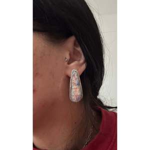 Navajo Handmade Opal Sterling Silver <b>Post</b> Dangle Inlay <b>Earrings</b> Geometric Vintage Drop Design Pearls Diamonds for Weddings Cute - Product Image 2