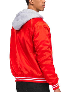 Chaqueta de béisbol de satén de invierno informal para hombre 2025 y capucha de poliéster con decoración de botones personalizados, chaqueta universitaria bordada de tela satinada - Product Image 4