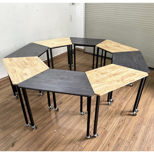 Ensemble de 8 tables trapézoïdales de style moderne en bois de caoutchouc avec pieds carrés en fer, style Lego - HBLG043 - Product Image 4