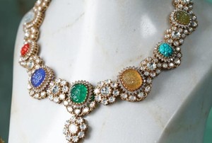 Ensemble de colliers Polki de créateur de luxe en plaqué or avec boucles d'oreilles Bijoux de mariée pour mariage et fête - Product Image 3