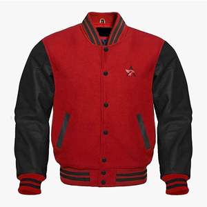 เสื้อแจ็คเก็ตเบสบอลวินเทจสำหรับผู้ชาย แขนหนัง ปักลายทาง ฤดูใบไม้ร่วง ฤดูหนาว  ผ้าขนสัตว์  พร้อมตัวอักษร - Product Image 5