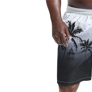 Shorts de bain décontractés pour hommes à séchage rapide en polyester imprimé avec motif palmier, logo frontal et cordon de serrage à la taille - Product Image 6