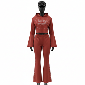 ชุดวอร์มผู้หญิง ผ้าโพลีเอสเตอร์ผสมสแปนเด็กซ์ 280 GSM ผ้าริบ ถักลาย  ผ้าตาข่ายสีสนิม  โลโก้ปักด้วยคริสตัล  ชุดวอร์มไซส์ใหญ่ - Product Image 1