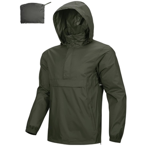 Chaqueta de lluvia de estilo urbano de talla grande personalizada para hombre, chaqueta lavada con capucha recubierta de poliéster y nailon impermeable holgada de otoño con cremallera - Product Image 1