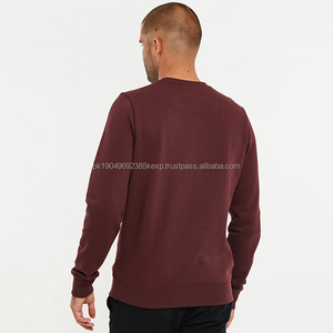 เสื้อสเวตเตอร์คอตตอน100% สำหรับผู้ชายเสื้อสเวตเตอร์คอกลมผ้าฟลีซใส่ได้ทั้งชายและหญิงไซส์ผ้าพันแขนเสื้อสีล้วนสำหรับฤดูหนาวเบอร์กันดี - Product Image 2