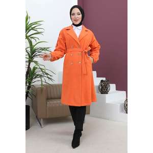 Manteau en duvet orange pour femme avec détails boutonnés MSW19247-2 - Product Image 3