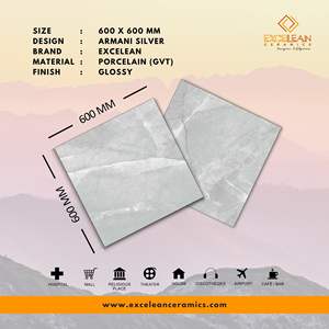 Carrelages de sol en porcelaine argent moderne 60x60 cm Carrelages De Sol Vitrifiés 24x24 cm Porcelanato Carrelages muraux Utilisation salle de bain Europe - Product Image 2