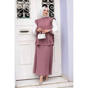 ชุดฮิญาบ2ชิ้นแบบมีระบายมีฝุ่นสีกุหลาบ - Product Image 3