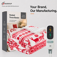 Plaid électrique personnalisé en flanelle sherpa matelassé rouge avec imprimé de Noël, 9 réglages de chaleur, OEM ODM