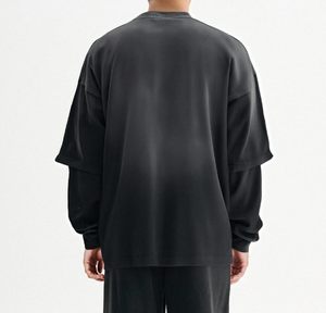 T-shirt ample de haute qualité pour le streetwear, à manches longues et double couche, 100% coton, personnalisable pour homme. - Product Image 2