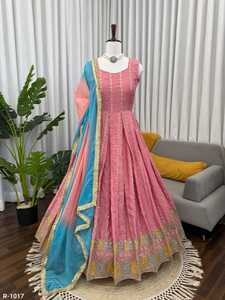 Vestidos Anarkali de Seda Chinon con Hilo y Lentejuelas para Bodas Indias, Disponibles en Tallas Grandes para Bodas y Festivales - Product Image 4