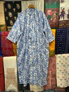 Bata Kimono de Algodón, Bata de Dama de Honor con Estampado de Bloques, Ropa de Dormir de Verano, Talla Única - Product Image 6