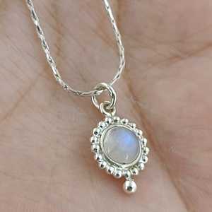 Collar de Plata de Ley 925 con Piedra Lunar y Gema Arcoíris Natural, Joyería Hecha a Mano, Regalo de Piedra de Nacimiento de Junio - Product Image 4