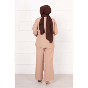 ชุด2ชิ้นขนมิงค์ทรงหลวมไซส์ XL เสื้อตัวยาวพิมพ์ลายผ้าฝ้ายถักผ้าสแปนเด็กซ์สายรัดด้านข้าง - Product Image 3