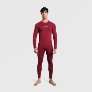 Pantalon de compression pour homme avec imprimé bordeaux, en spandex et polyester, leggings de fitness grande taille avec logo à la taille, modèle MLNG - Product Image 6