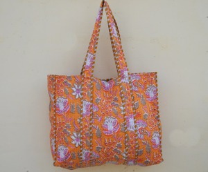 Main bloc imprimé indien à la main coton Shopping sac fourre-tout femmes sac fourre-tout à la main bloc imprimé matelassé sac à bandoulière' - Product Image 2