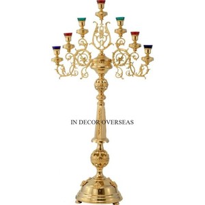 Candelabros de decoración de boda de diseño elegante de 7 brazos hechos de Metal de primera calidad chapados en oro de alta calidad de aspecto elegante DE LA India - Product Image 1
