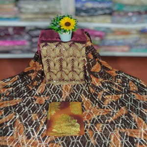 Modern Heritage Collection Beaded Fransawi Dirac Chiffon <b>Fabric</b> Gold Beads Cotton-Polyester Blend Lightweight for Wedding - Product Image 3