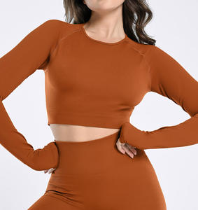 Conjunto de yoga para mujer, pantalones largos de cintura alta, top de manga larga, conjunto de 2 piezas, body ajustado para mujer, conjunto levanta glúteos para yoga. - Product Image 4