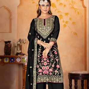 Nouvel arrivage de costume lourd pakistanais Salwar Kameez Sharara Plazzo couleur noire créateur de mode tenue de fête de mariage traditionnelle - Product Image 1